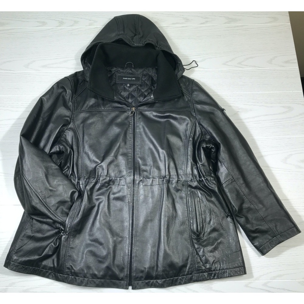 Vintage Jones New York Leather Jacket Women 3X Black Plus Size Full Zip Goth 90s